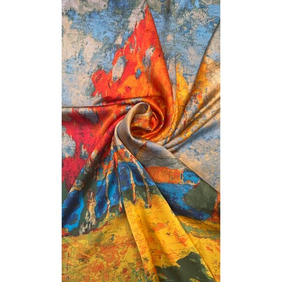2/$30 NEW Abstract Landscape Scarf Vibrant Printed Silky Fashion Scarf Colors - Picture 4 of 10